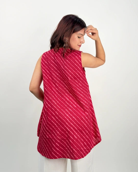 Pink Leheriya High Low Kurti