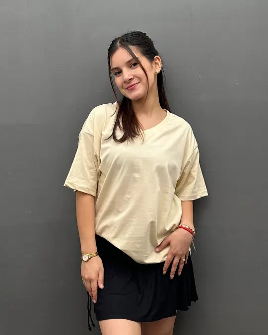 RB Off White Plain V-Neck Oversize T-Shirt