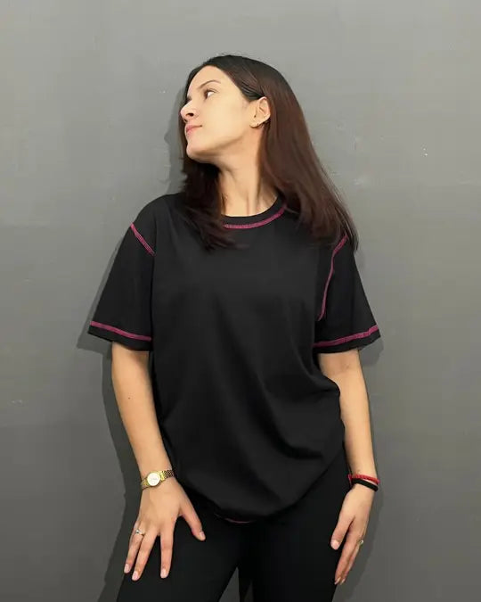 Reverse Weave Black Plain T-Shirt