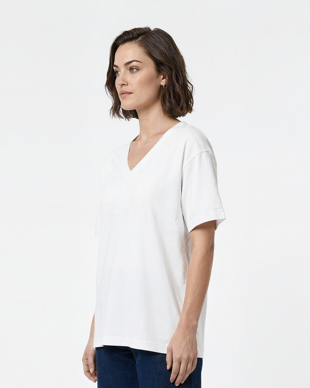 White Plain V-Neck Oversize T-Shirt