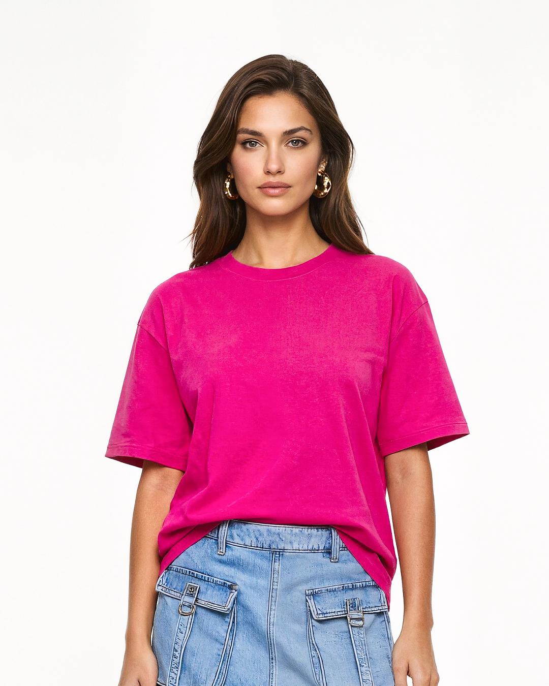 Hot Pink Plain Oversized T-Shirt