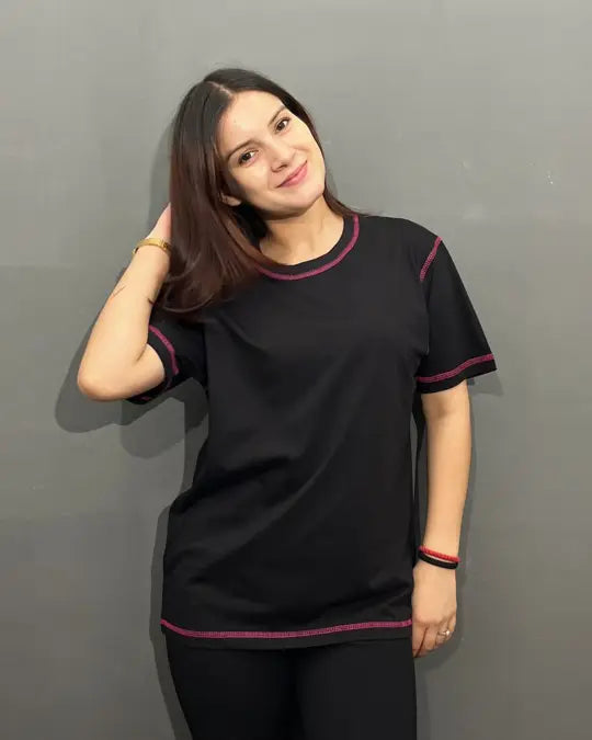 Reverse Weave Black Plain T-Shirt