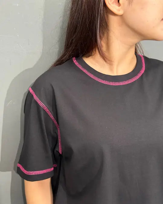 Reverse Weave Black Plain T-Shirt