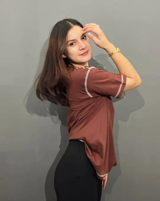 Brown Reverse Weave Plain T-Shirt