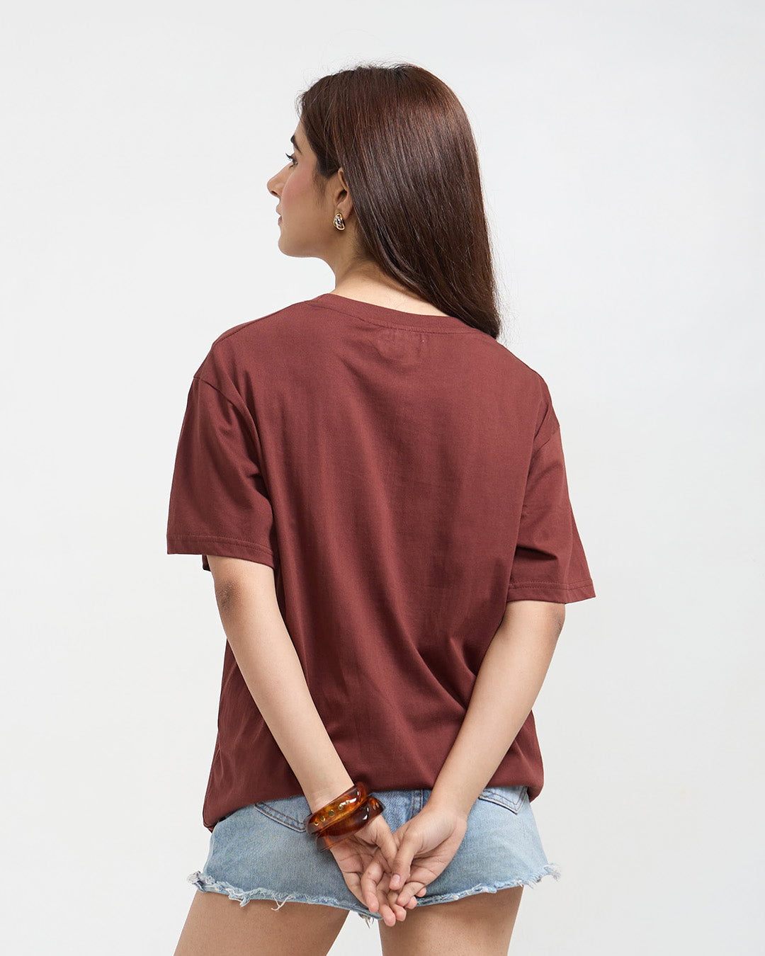 Phool Oversized T-Shirt – brick red, oversized fit, shown on model from back