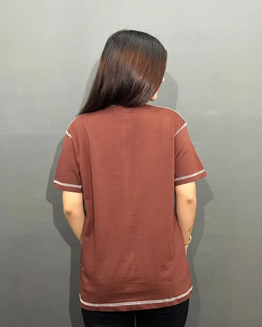 Brown Reverse Weave Plain T-Shirt