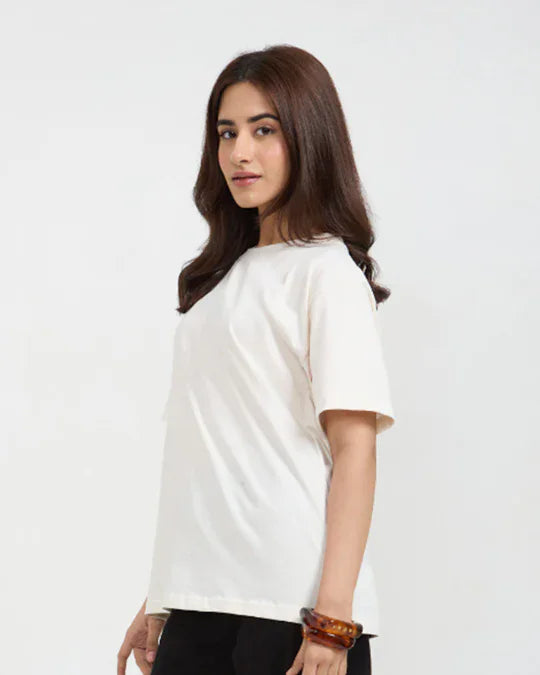 RB Cream Plain Oversized T-Shirt by Real Baysics, 100% pure fabric, Shirts & Tops