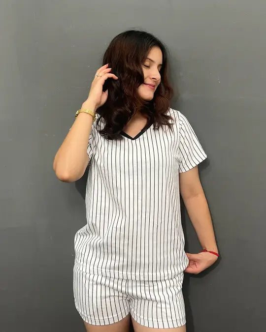 Flat White Cotton Shorts Set