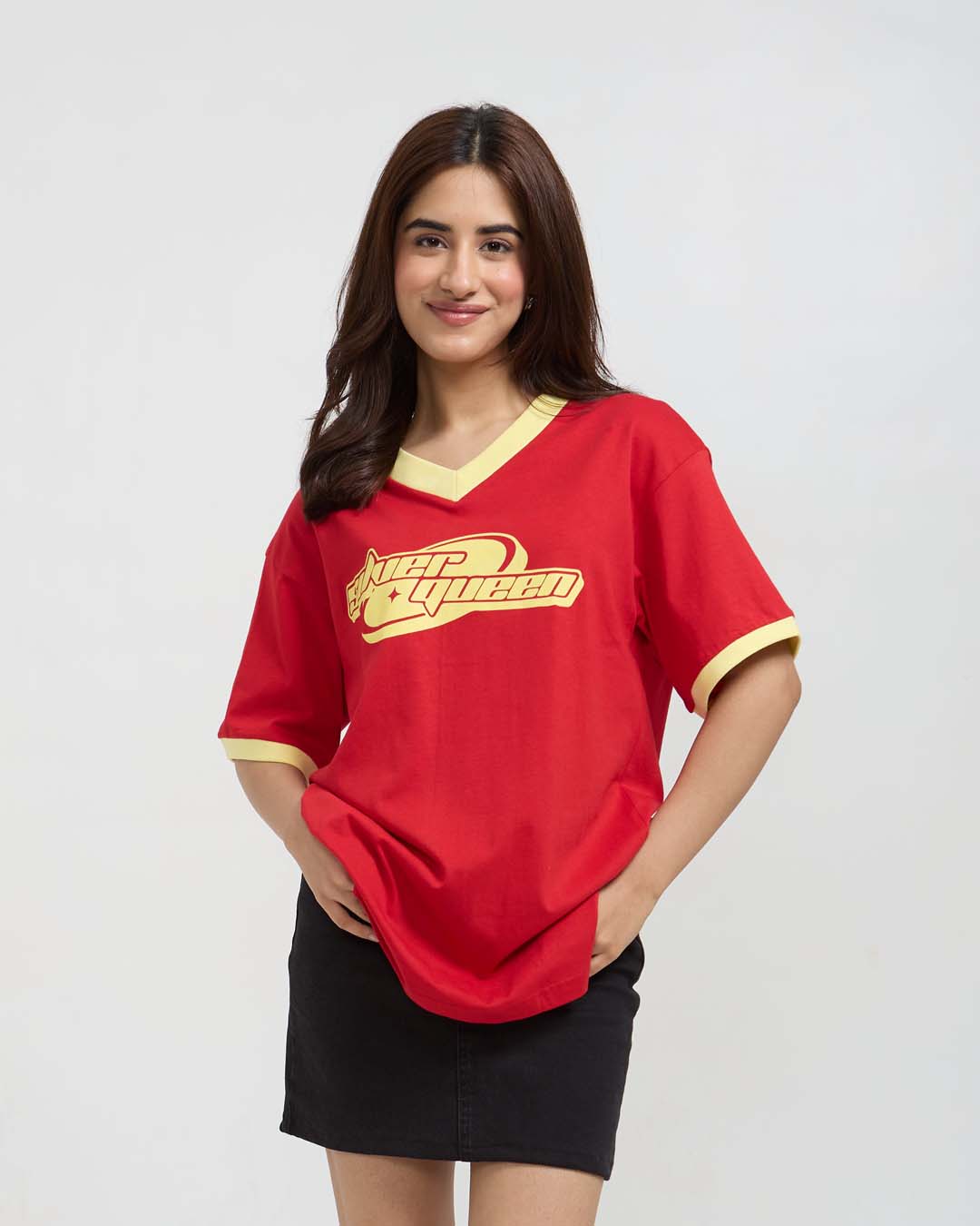 Silver Queen Tap-Out V-Neck Oversize T-Shirt