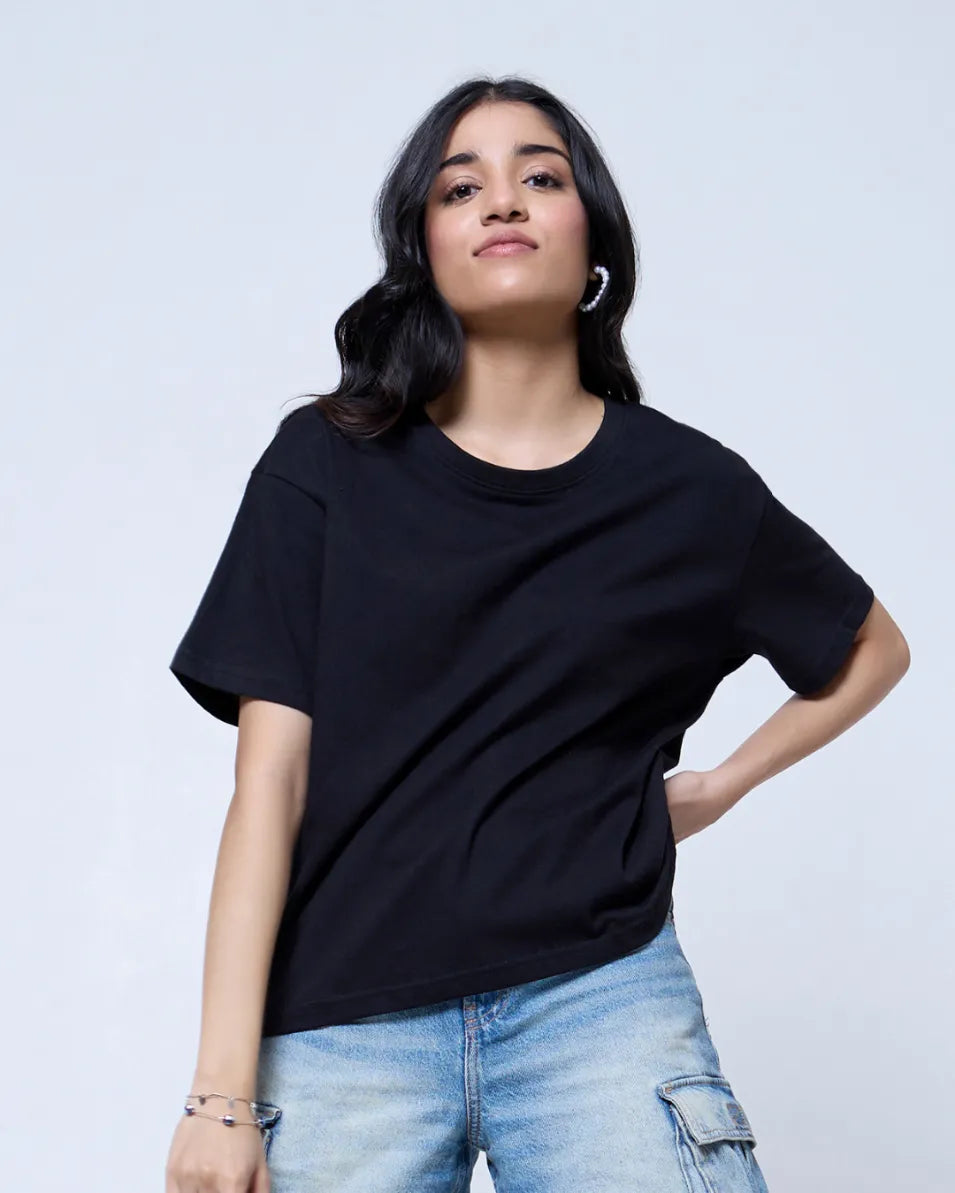 Black Plain Boxy Oversize T-Shirt