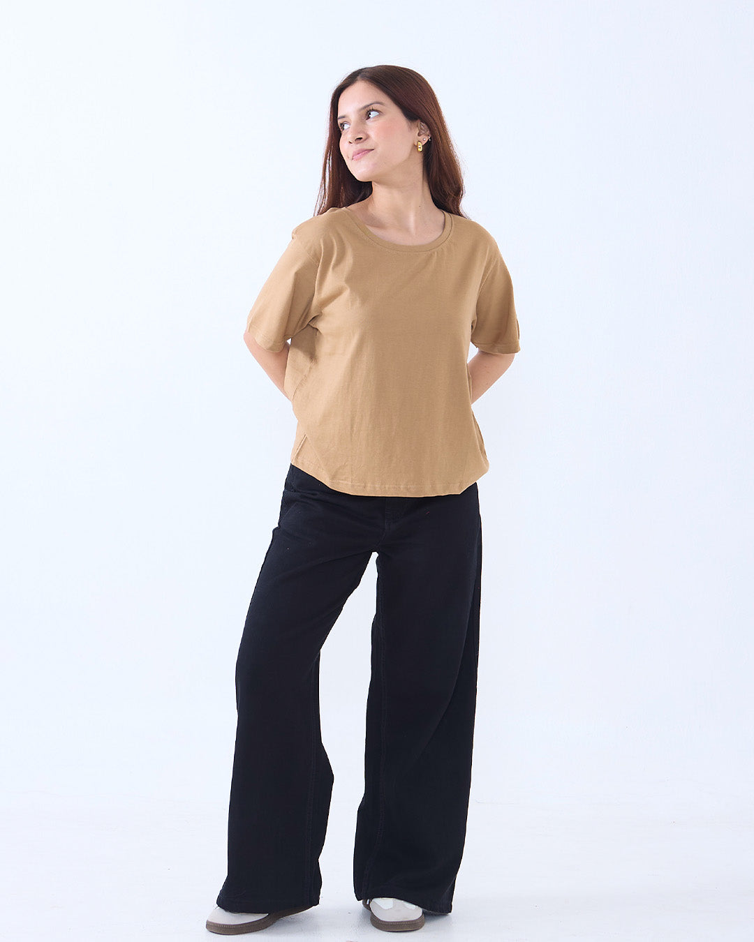 Camel Plain Boxy T-Shirt