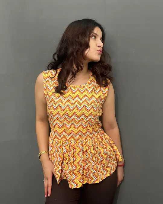 Tangerine Peplum Cotton Top