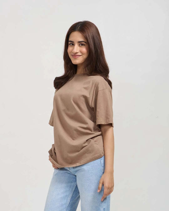 Camel Plain Oversized T-Shirt