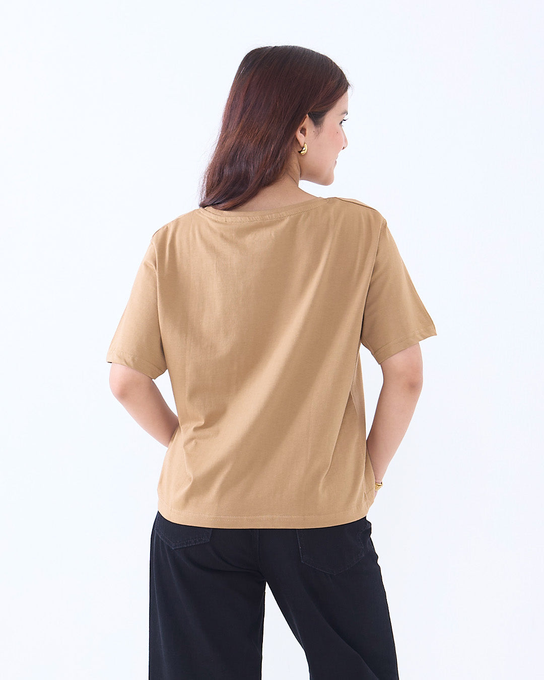 Camel Plain Boxy T-Shirt