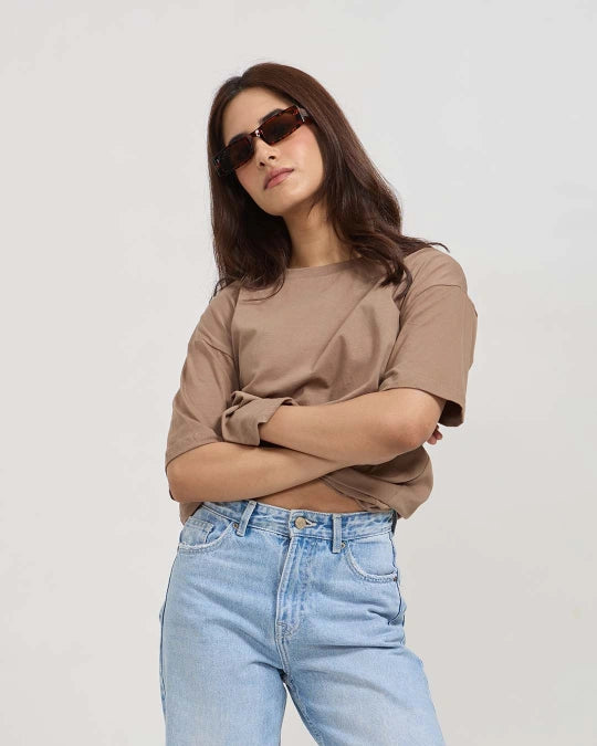 Camel Plain Oversized T-Shirt