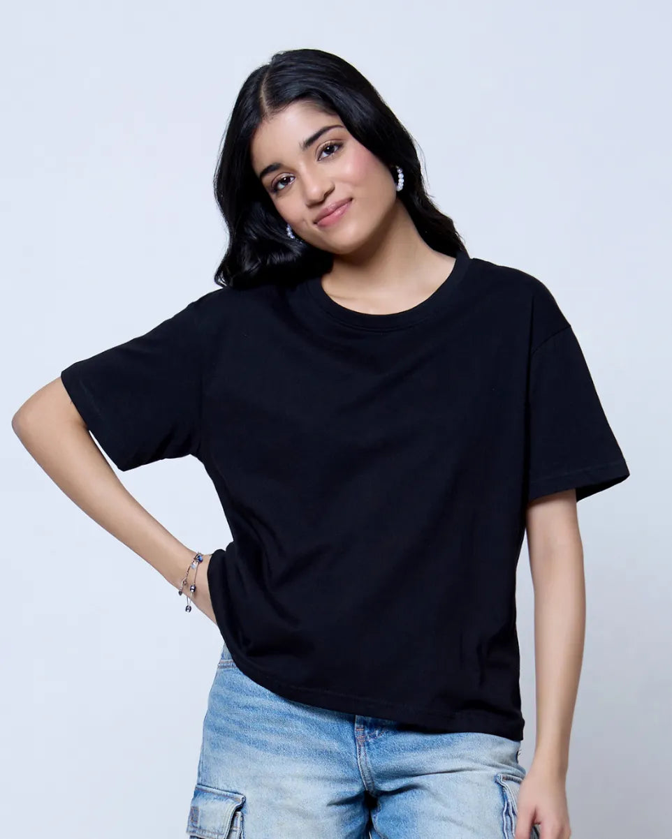 Black Plain Boxy Oversize T-Shirt