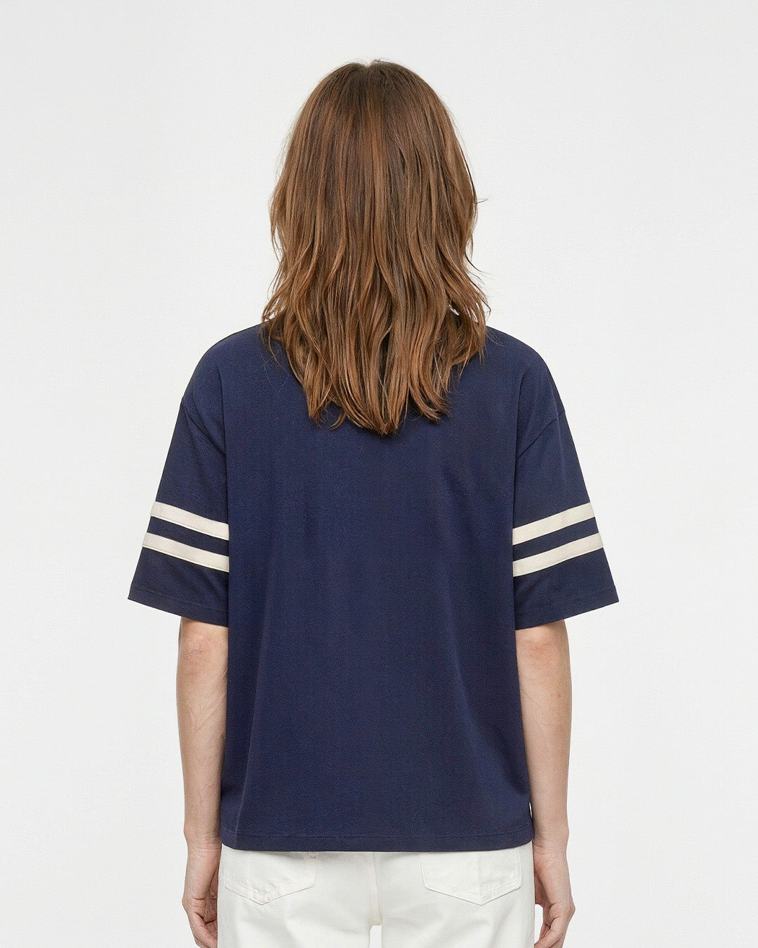 Navy Blue Courtside V-Neck Plain Oversize T-Shirt
