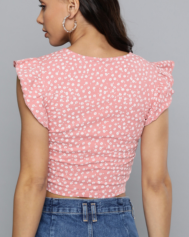 Pink Sunflower Crop Top - Shop Printed T shirt for Women Online In India | LoveDky