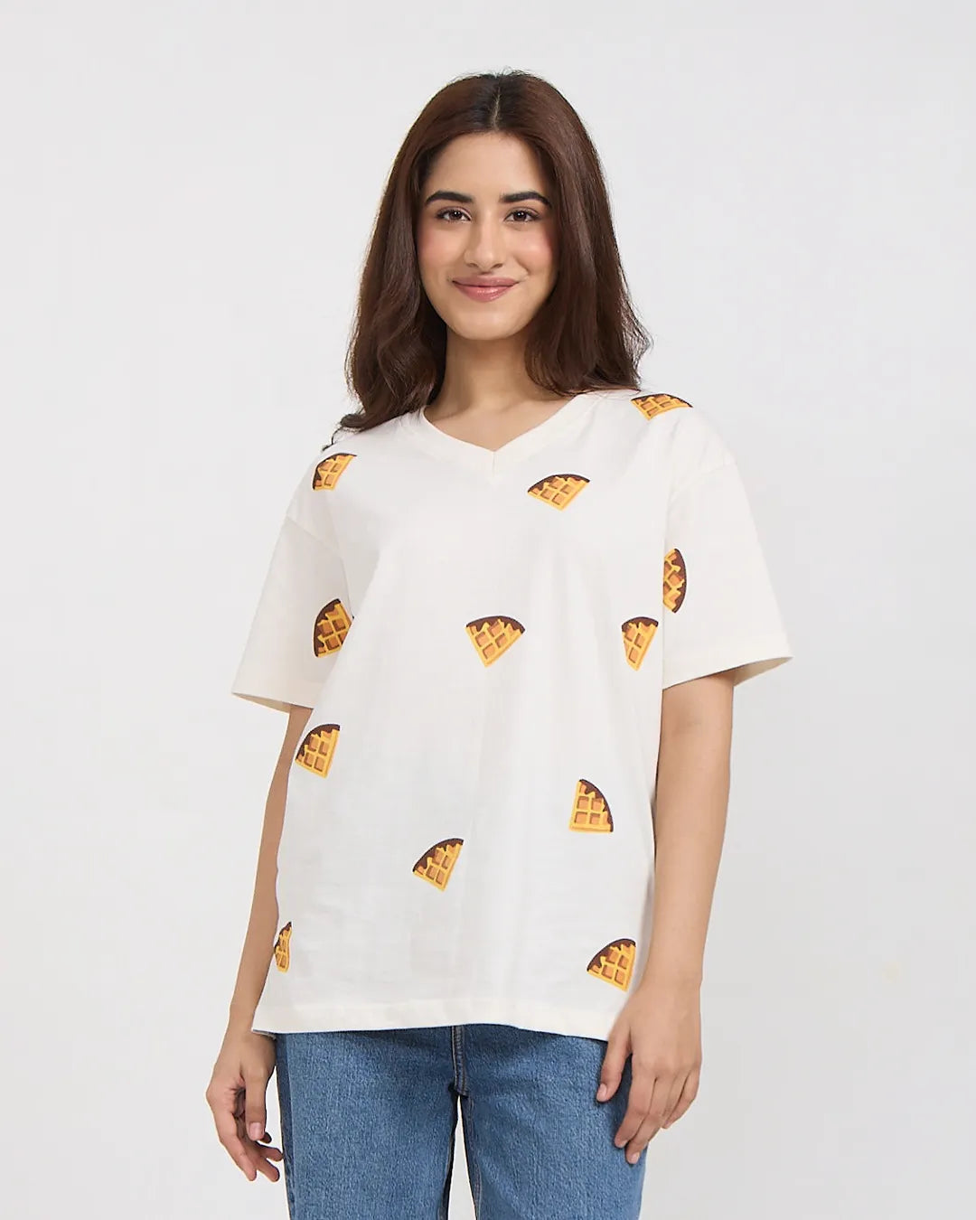 Waffle V-Neck Oversized T-Shirt
