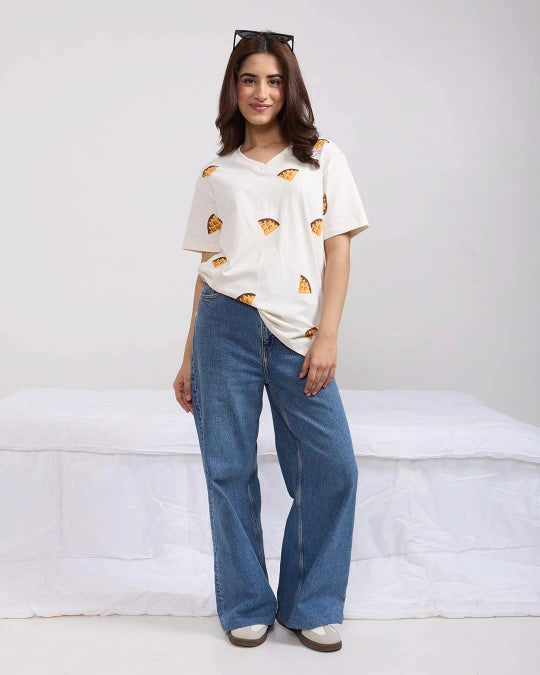 Waffle V-Neck Oversized T-Shirt