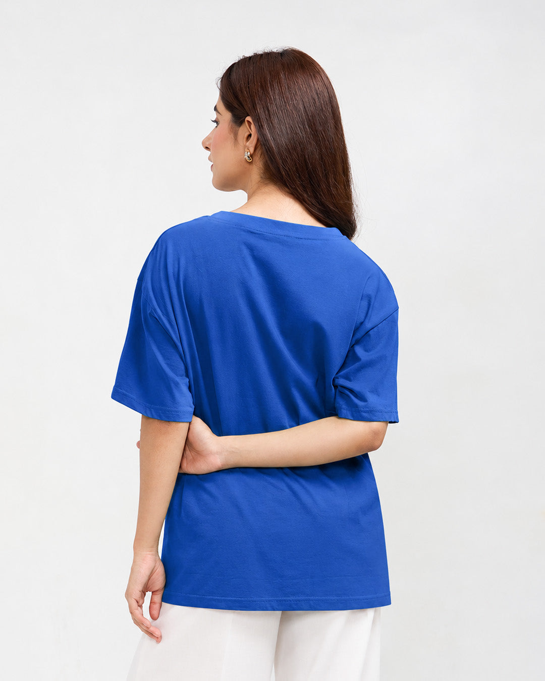 Royal Blue Plain V-Neck Oversize T-Shirt