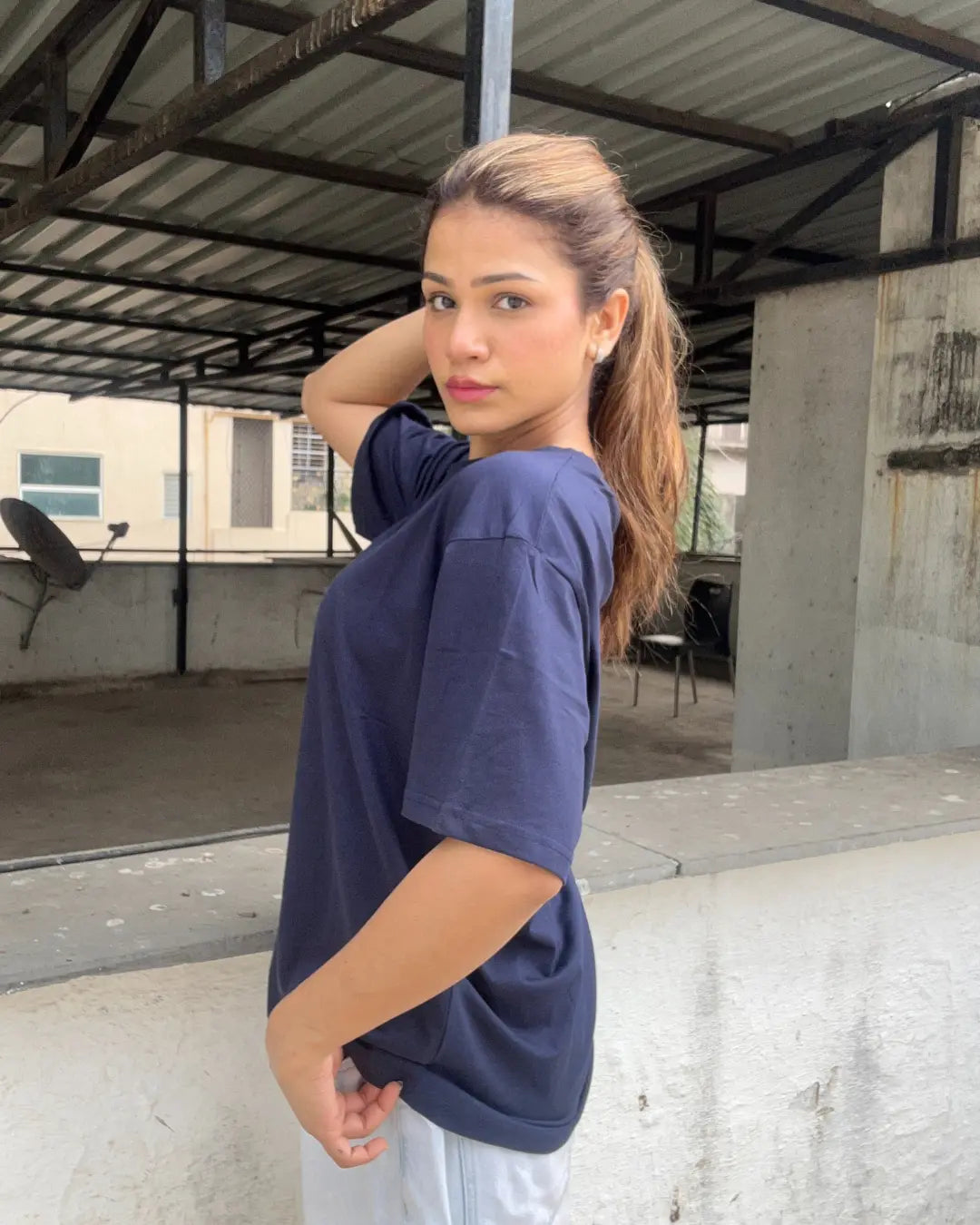 Navy Blue Plain Oversized T-Shirt