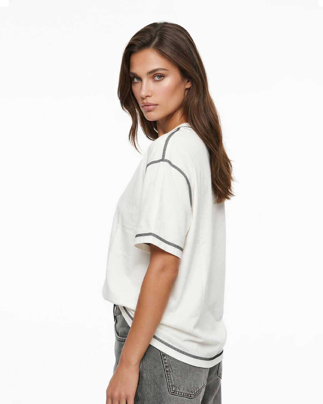 Pearl Reverse Weave Plain Oversized T-Shirt