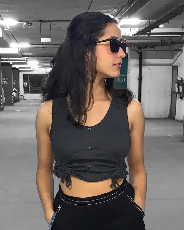 Grey Button Down Crop Top - Shop Printed T shirt for Women Online In India | LoveDky