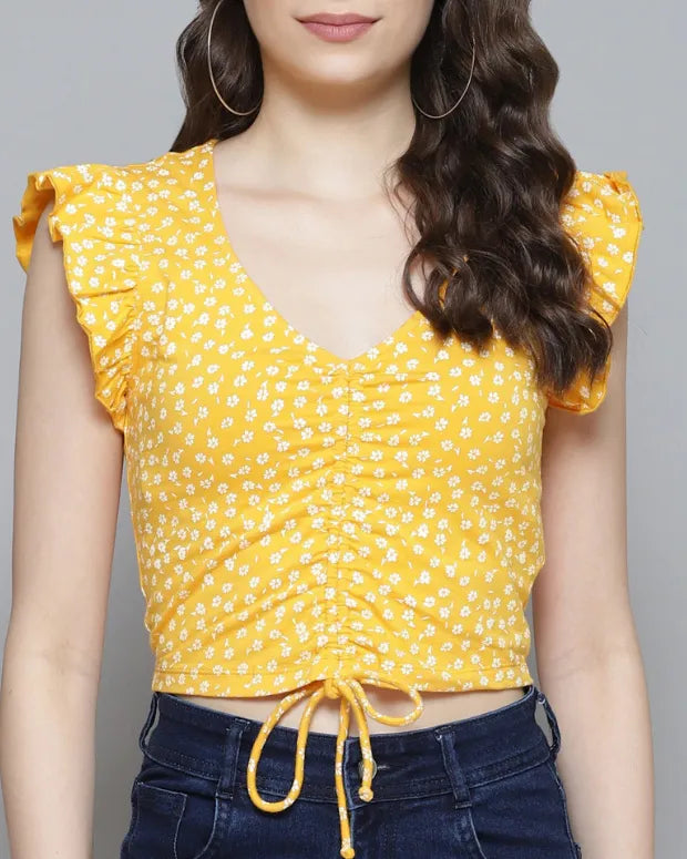 Mango Sunflower Crop Top - Shop Printed T shirt for Women Online In India | LoveDky
