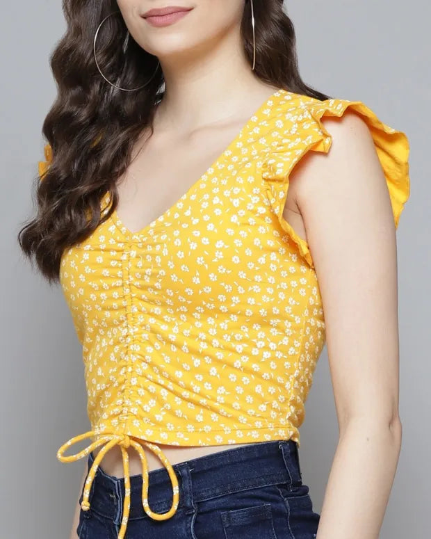 Mango Sunflower Crop Top - Shop Printed T shirt for Women Online In India | LoveDky