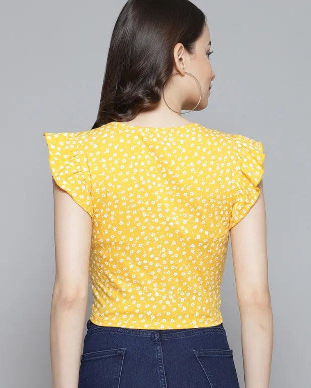 Mango Sunflower Crop Top - Shop Printed T shirt for Women Online In India | LoveDky
