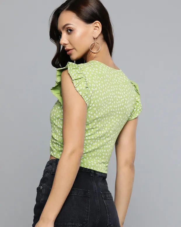 Green Sunflower Crop Top