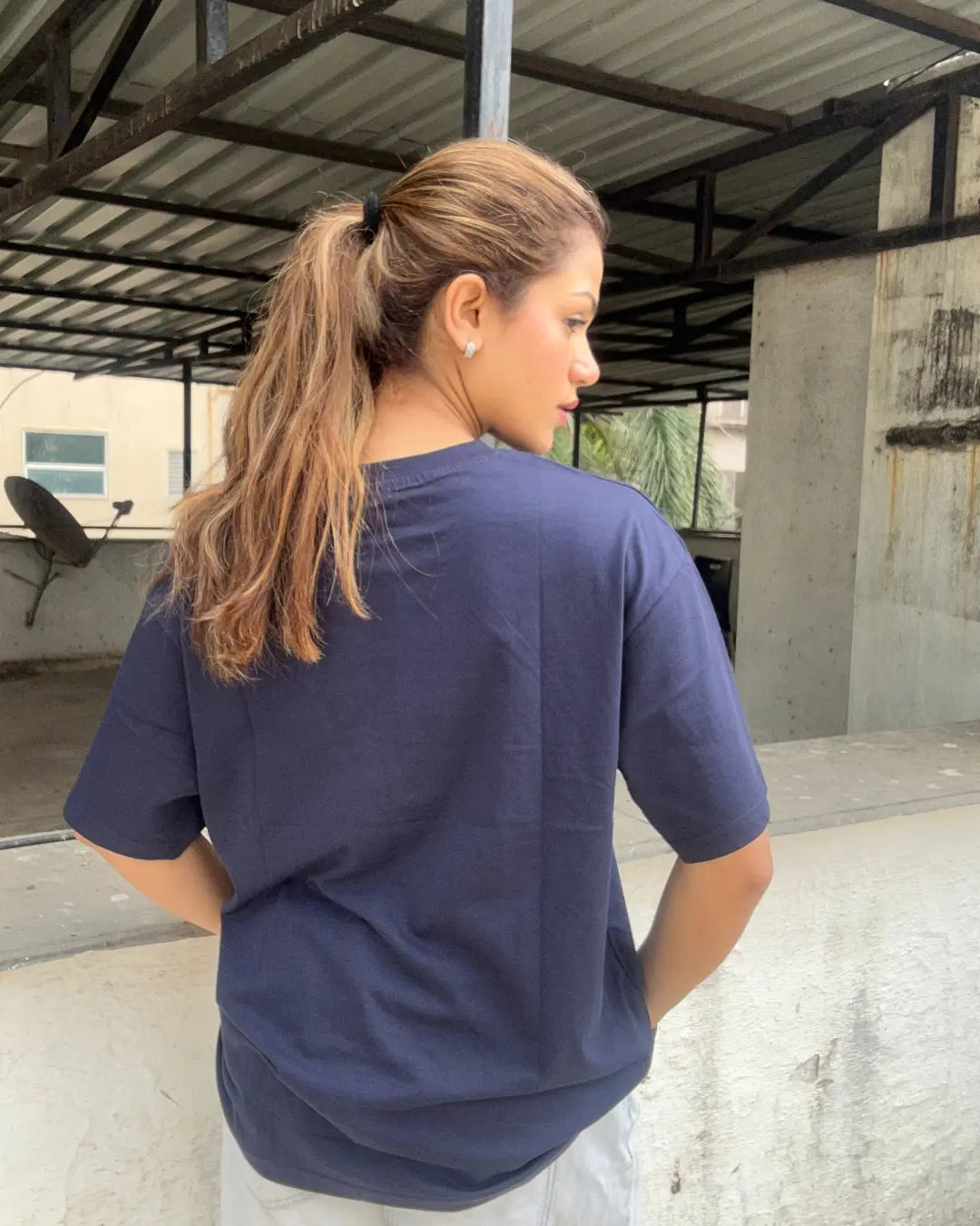 Navy Blue Plain Oversized T-Shirt