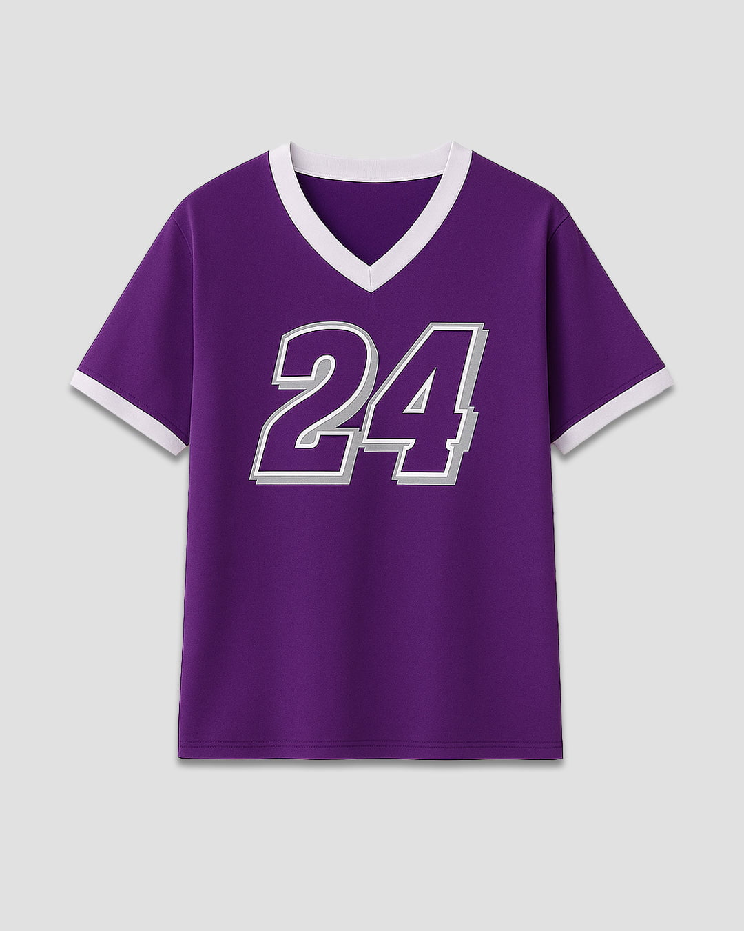24 Tap-Out V-Neck Oversize T-Shirt ā purple oversized V-neck tee with a white-outline 24 graphic, shown flat lay