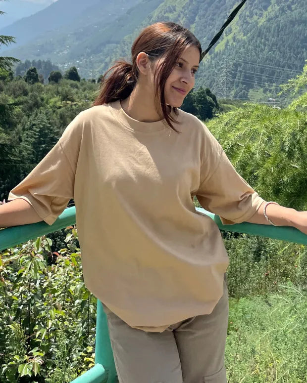 Taupe Solid Oversized T-Shirt