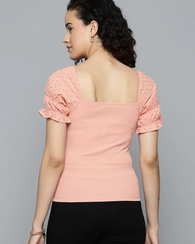 Peach Ruffle Top - Shop Printed T shirt for Women Online In India | LoveDky