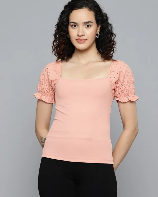 Peach Ruffle Top - Shop Printed T shirt for Women Online In India | LoveDky