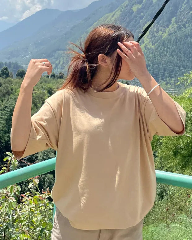 Taupe Solid Oversized T-Shirt