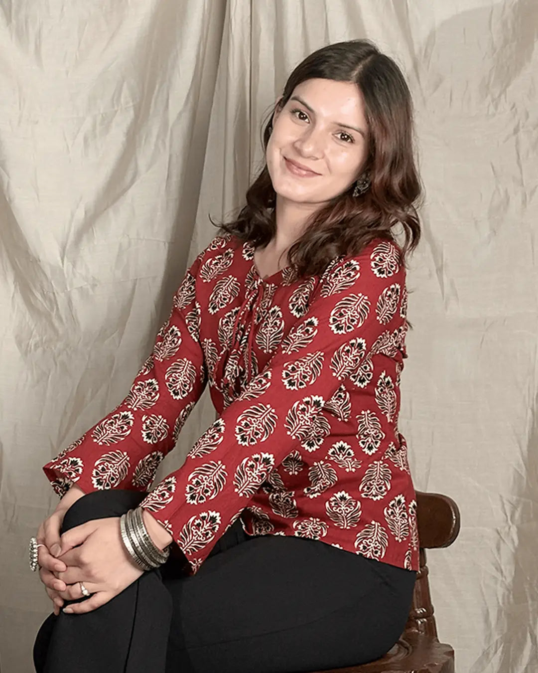 Maroon Maya Full Sleeve Short Kurti