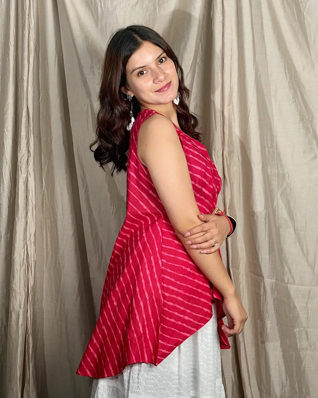 Pink Leheriya High Low Kurti