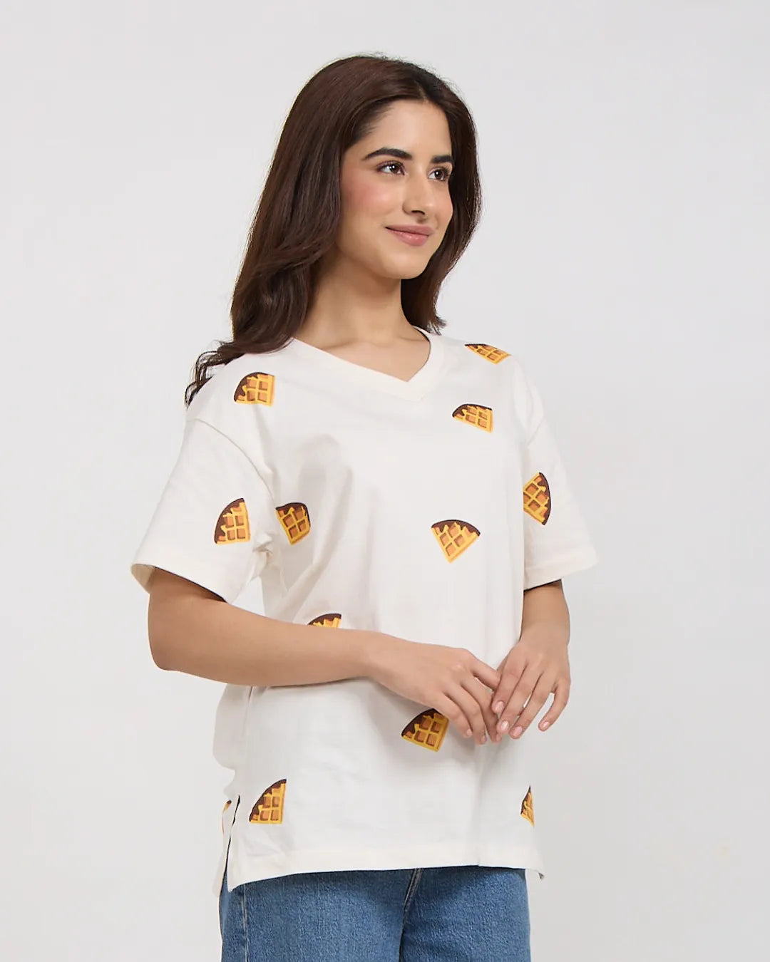 Waffle V-Neck Oversized T-Shirt