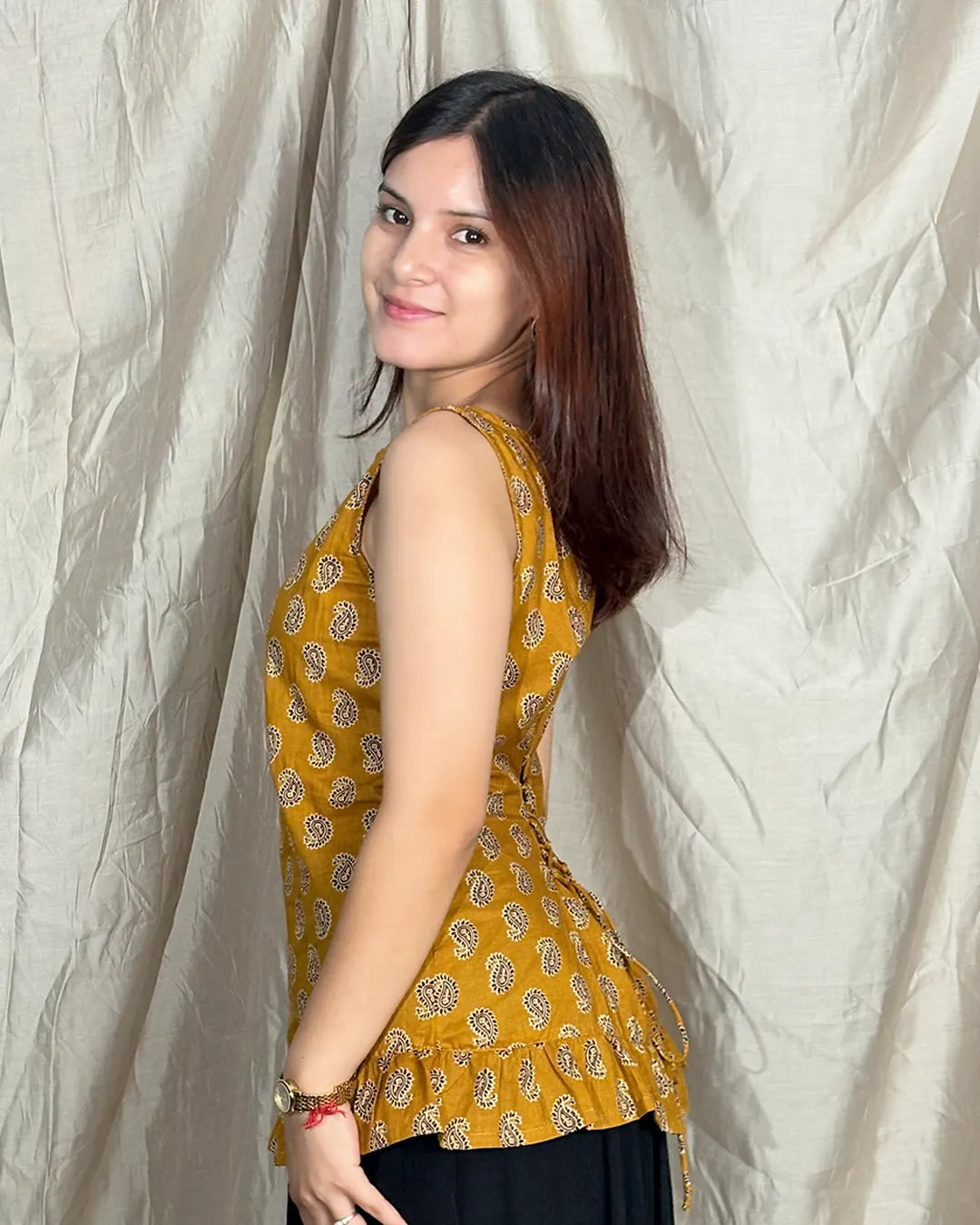 Yellow Sunehri Snatched Short Kurti