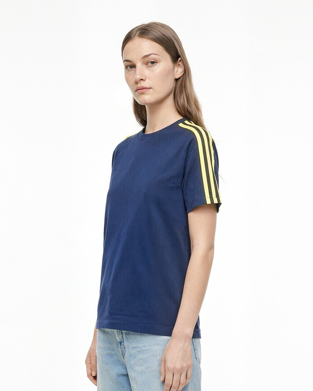 Navy Blue-Yellow Curve Plain T-Shirt