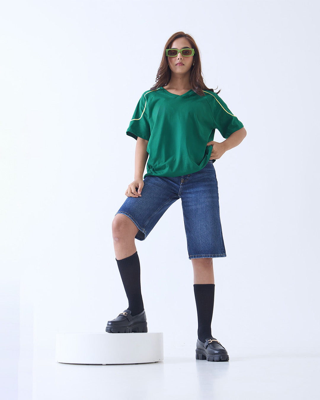Green Varsity Plain Oversize T-Shirt