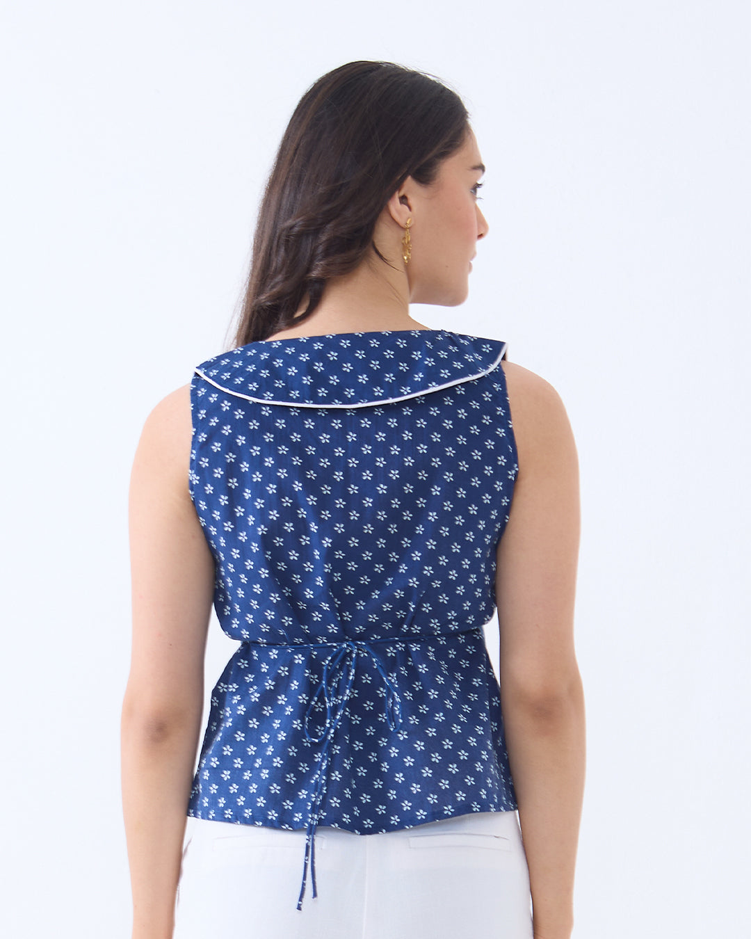 Blue Poppy Collar Top
