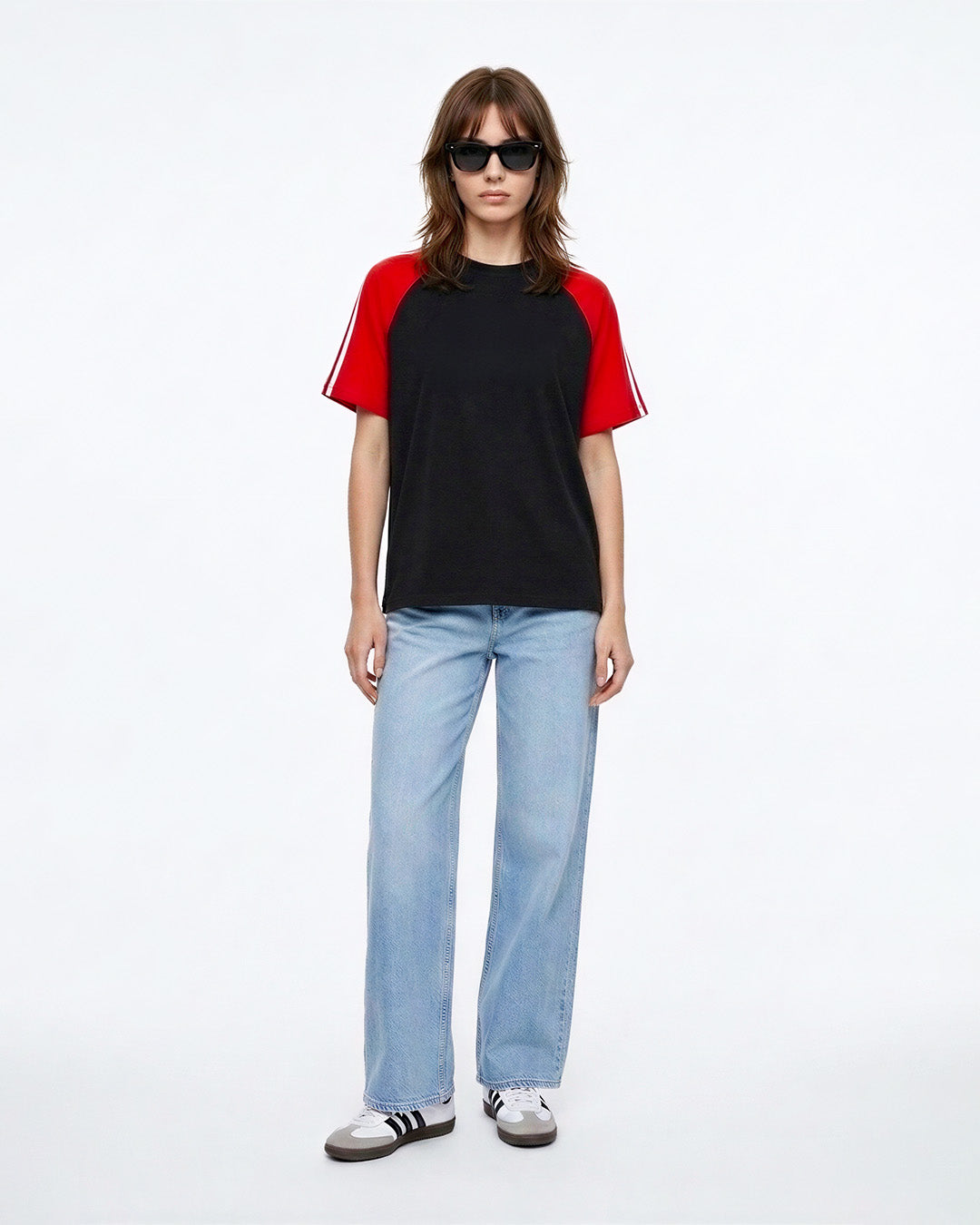 Black-Red Curve Plain T-Shirt