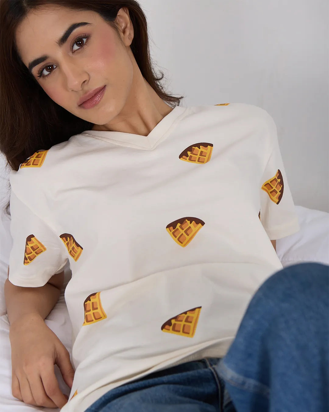 Waffle V-Neck Oversized T-Shirt