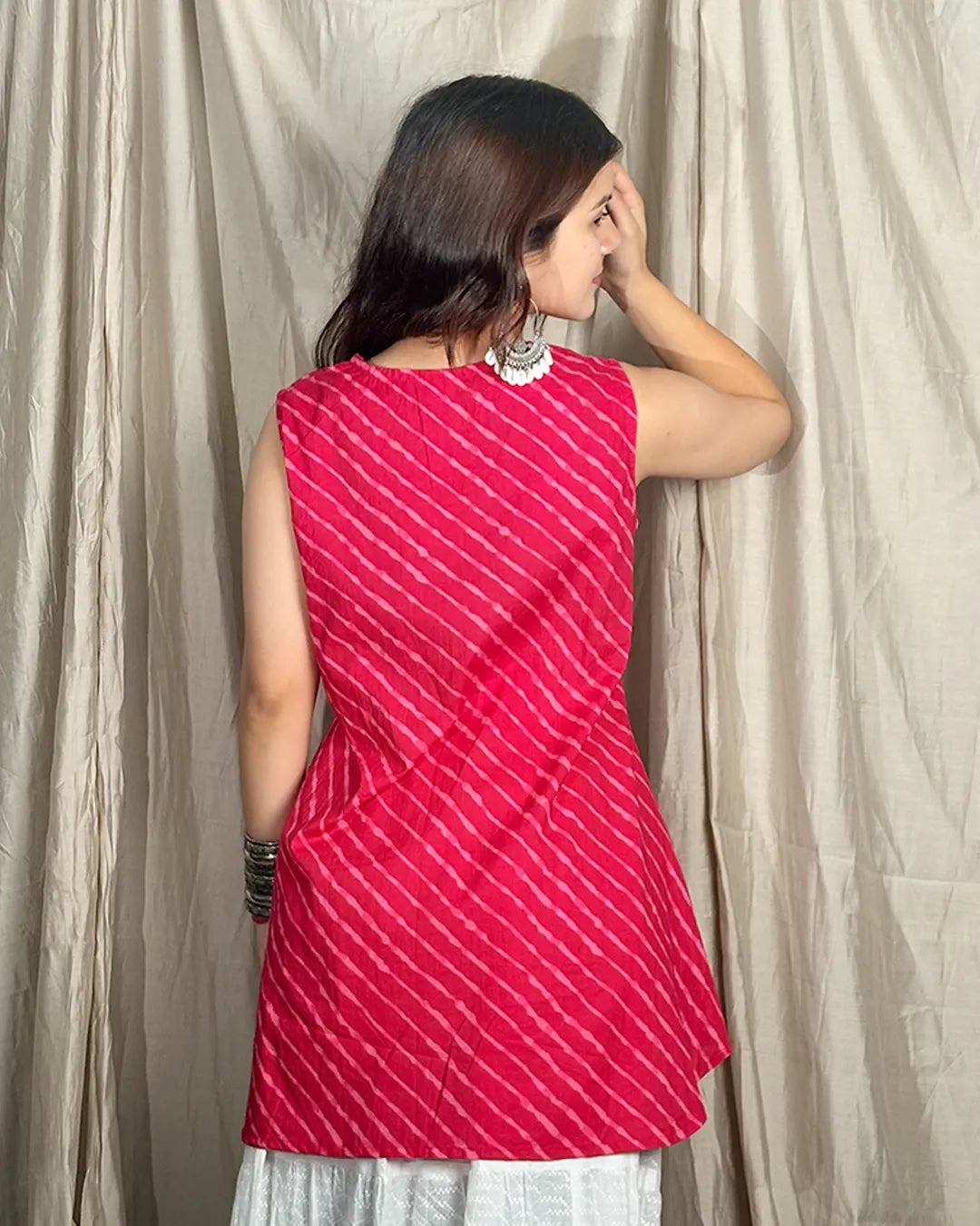 Pink Leheriya High Low Kurti