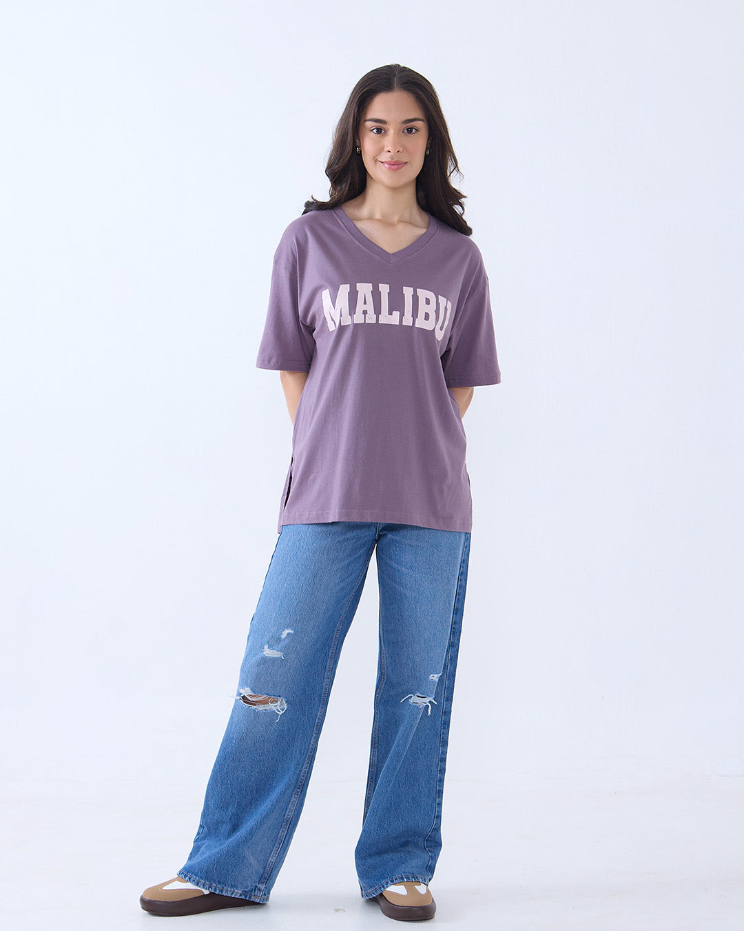 Plum Malibu V-Neck Oversize T-Shirt