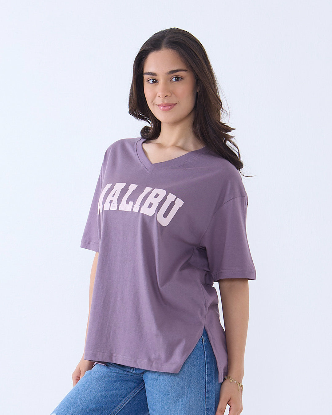 Plum Malibu V-Neck Oversize T-Shirt